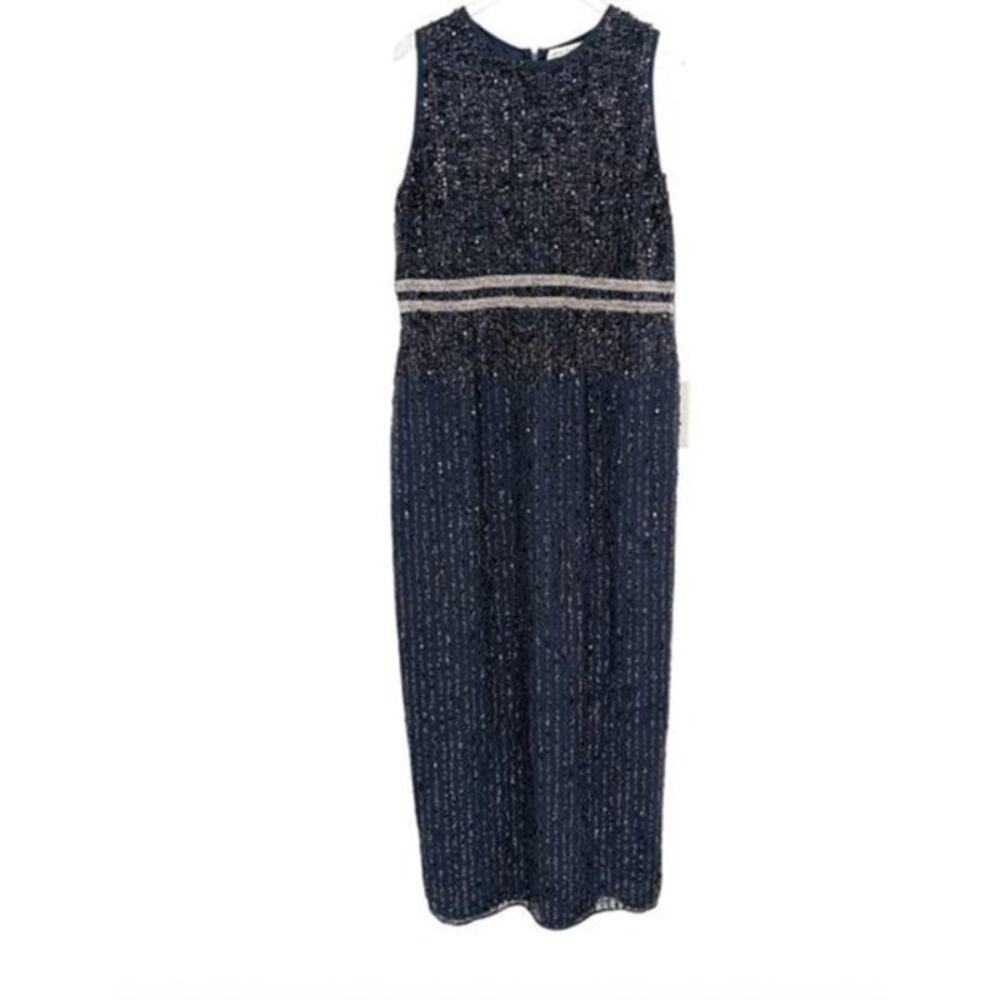 MAC DUGGAL Dress Size 16 Evening Gown Sequin Navy Blue Sleeveless NEW Column - Picture 6 of 9